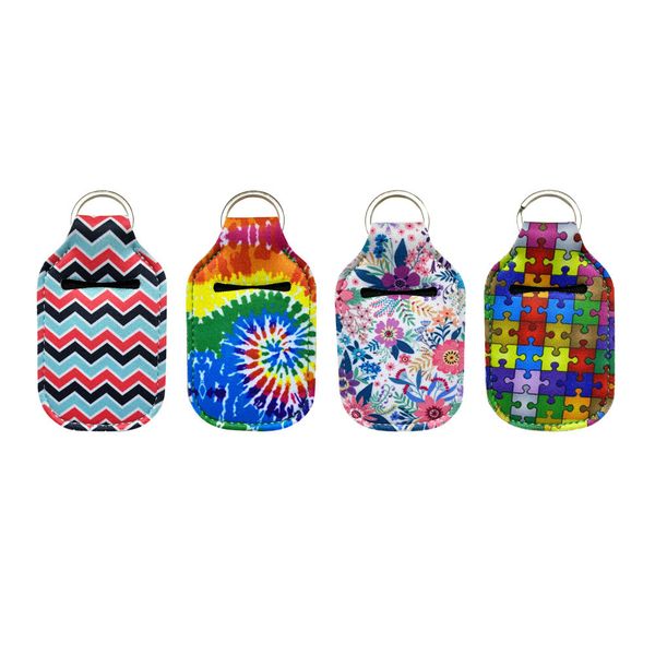 

leather keychain customize neoprene hand sanitizer bottle holder keychain bags 10.3*6cm key rings hand soap bottle holder new, Silver