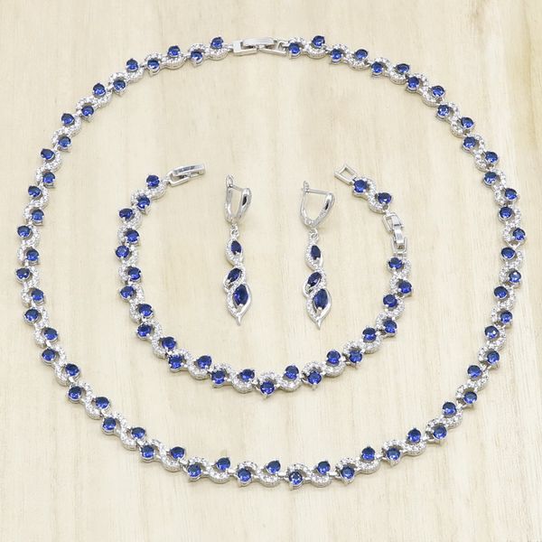 

royal blue semi-precious silver color jewelry sets for women necklace earrings bracelet wedding birthday gift