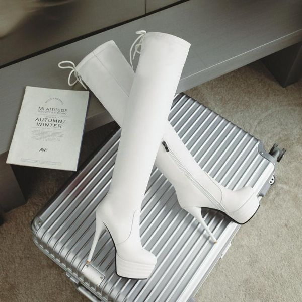 

lacing side zipper new super high heels 33-43 stretch tight over the knee boots women thigh high boots platform shoes, Black