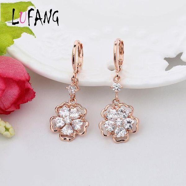 

lufang fashion jewelry rhinestone flower long drop earrings for women new charm vintage bohemian national wind statement earring, Golden