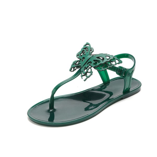 

women's shoes 2020 summer stereoscopic butterfly flat heel sandals for women with flat bottom flip-toe beach slippers for women, Black