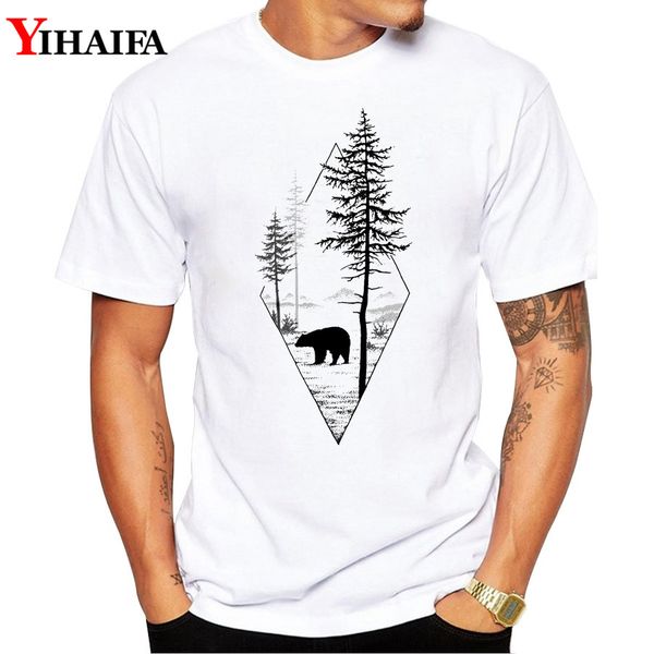 

yihaifa brand men t shirt gym print bear tree forest graphic tee short sleeve white t-shirts summer simple pattern