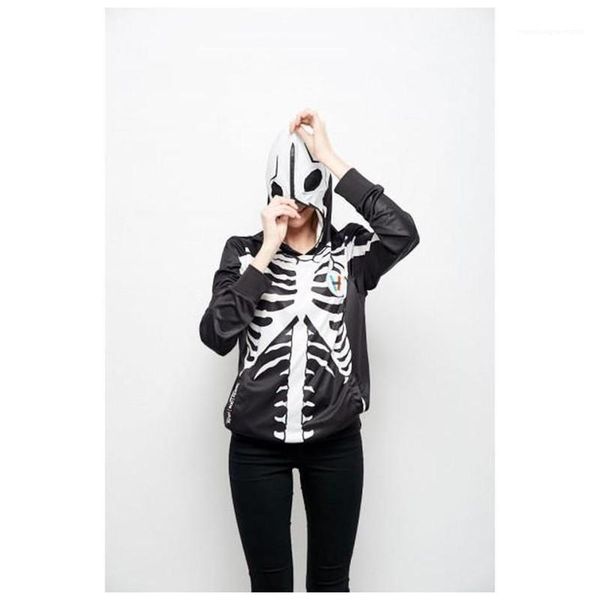 

skeleton print hooded sweatershirt zipper hat collar couple matching designer mens halloween hoodies 3d human, Black