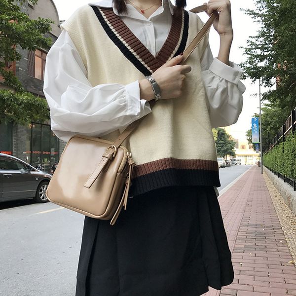 

new women vintage messenger bag solid color pu leather small square bag zipper shoulder crossbody bags for women handbag