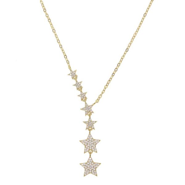 

micro pave cz stars link chain y lariat necklace for women fashion, Silver