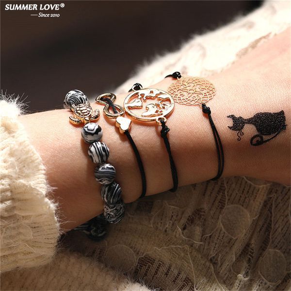 

charm bracelets full handmade natural stone woven bracelet set adjustable rope beads beaded for women fashion jewelry drop, Golden;silver