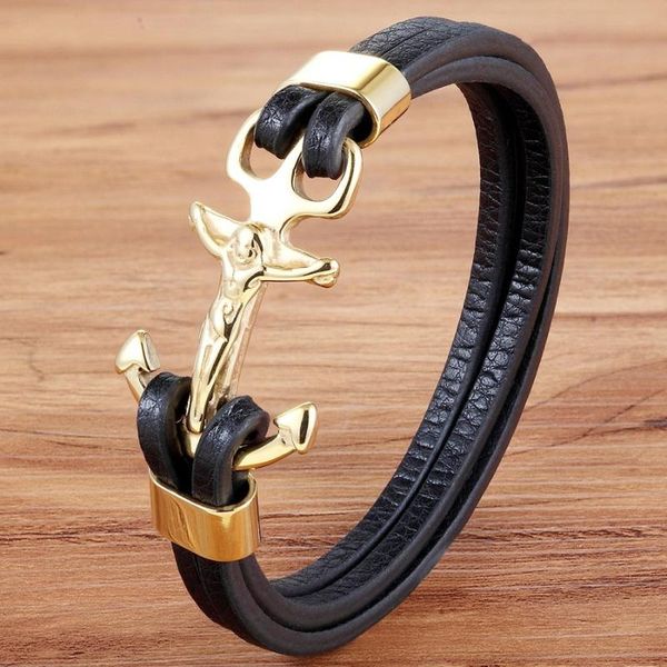 

xqni gold & steel color anchor multi-layers stitching religions bracelet bangle for male christian jewelry for blessing gift, Golden;silver