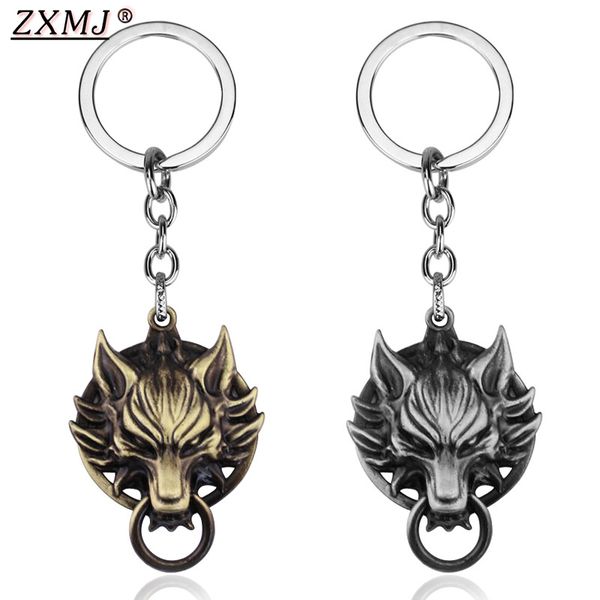 

zxmj final fantasy wolf head key chain cospaly game jewelry gift for men women link chain wolf cloud keyring metal high quality, Silver