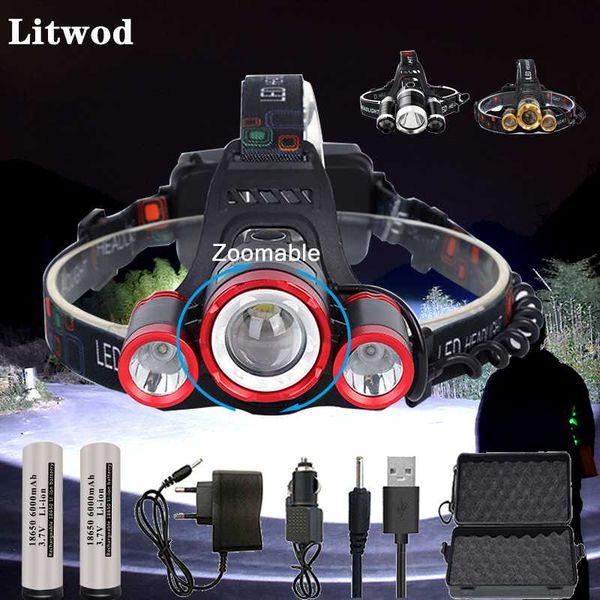 

headlamps super bright led headlight 3*t6 zoom headlamp torch head lights lamp+2*18650 battery+ac/car/usb charger