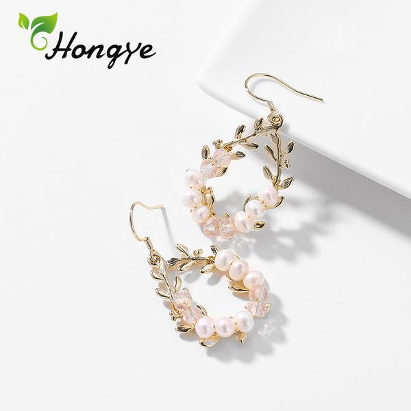 

hongye trendy flower pearl drop earrings sweet tree leaves 925 silver ears hook fashion design female fine jewelry wedding party