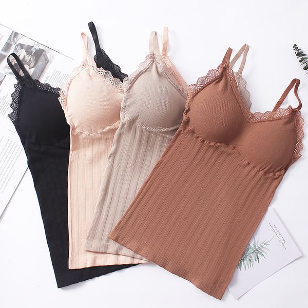 

camisoles & tanks lace tank plus size women winter thermal underwear female bottoming camis sleeveless comfort camisole femme, Black;white