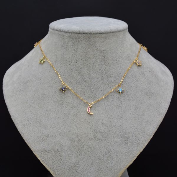 

chains colorful zircon moon star necklace symbolizes good wishes for ladies, Silver
