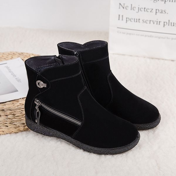 

women's winter boots for women boots 2020 fashion warm plush ankle for women non-slip zipper female big size 43, Black