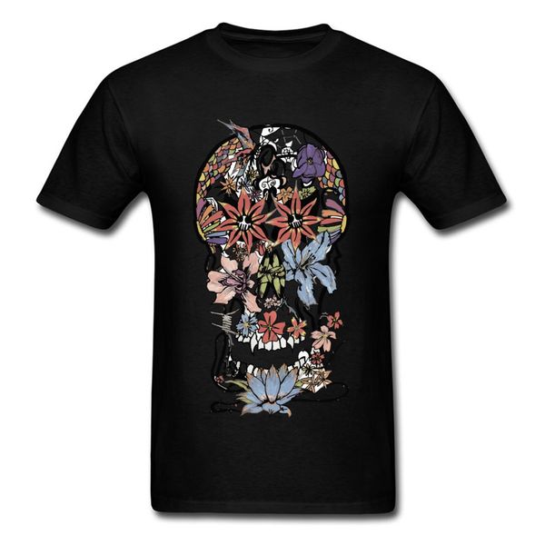 

flower skull club t shirts short sleeve autumn 2018 popular o-neck 100% cotton shirt 3d print pp skull men t shirt