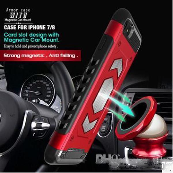 

magnetic car mount dual layer hybrid armor phone case shockproof tpu pc cases cover with card slot for iphone x 8 7 6 6s samsung s9 plus