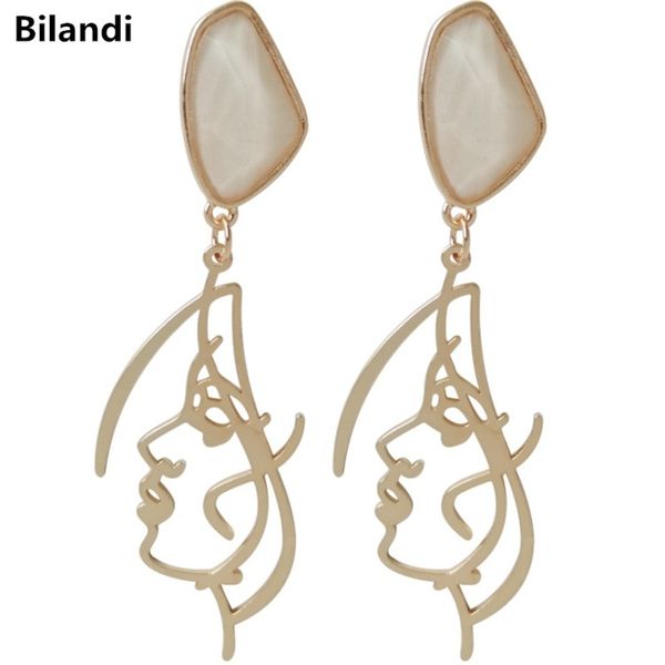 

fashionable curved resin woman face drop earrings for imitation jewelry, Silver