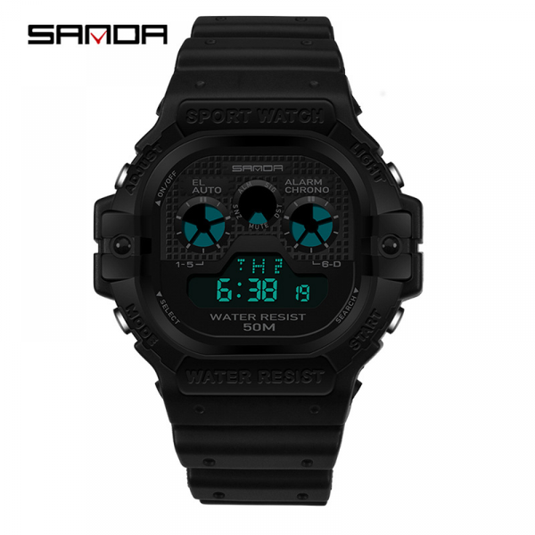 

sanda multifunctional sport watch men business 50m waterproof mineral strengthened glass mirror square electronic wrist watch, Slivery;brown
