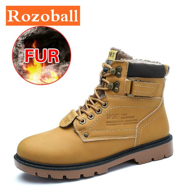 

classic leather men boots winter plush fur super warm snow boots men casual shoes sneakers high waterproof ankle, Black