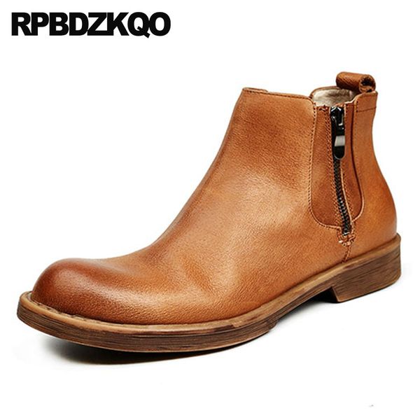 

winter formal mens zipper dress boots full grain leather shoes faux fur 2020 wedding booties party designer genuine brown warm, Black