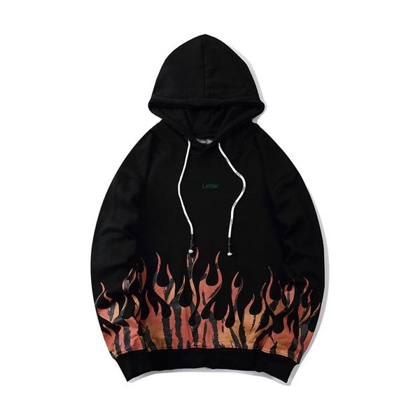 

autumn winter men and women lovers fashion loose hoodie 20ss brand new black flame printing pattern pullover mens designer hoodies