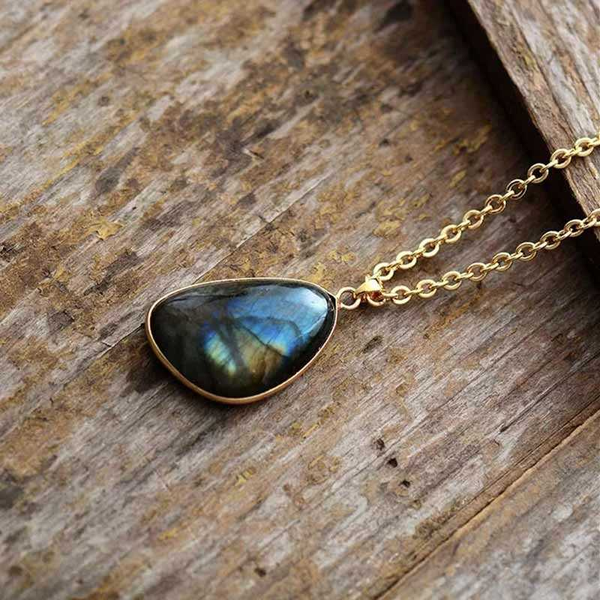 

fashion natural labradorite necklaces & pendants s shaped sunlight energy stone female moonstone necklaces women jewelry drop, Silver