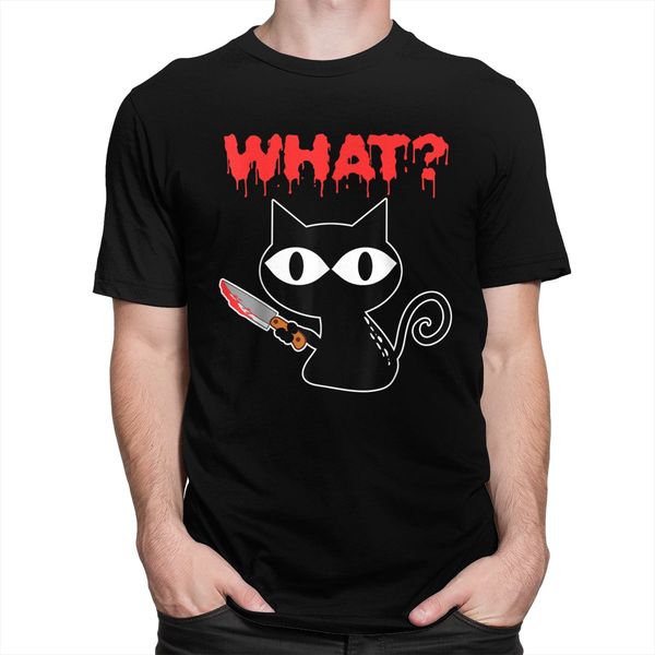 

funny black cat what shirt men short sleeved 100% cotton tee crew neck summer murderous cat with knife tshirt halloween gift
