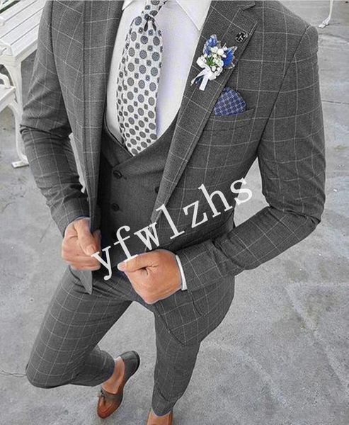 

new style lattice handsome notch lapel groom tuxedos men suits wedding/prom/dinner man blazer(jacket+pants+tie+vest) w302, Black;gray