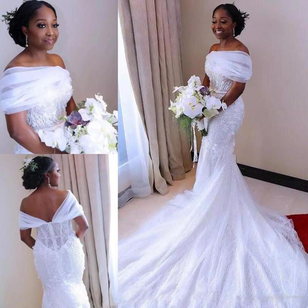 

white mermaid wedding dresses south african off shoulder bridal gowns lace appliques zipper back wedding vestidos with sweep train