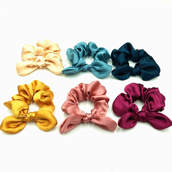 

30 pcs/lot 6 colors good quality silk satin scrunchies for hair fancy bunny ear scrunchies ponytail holder head wear hair tie, Pink