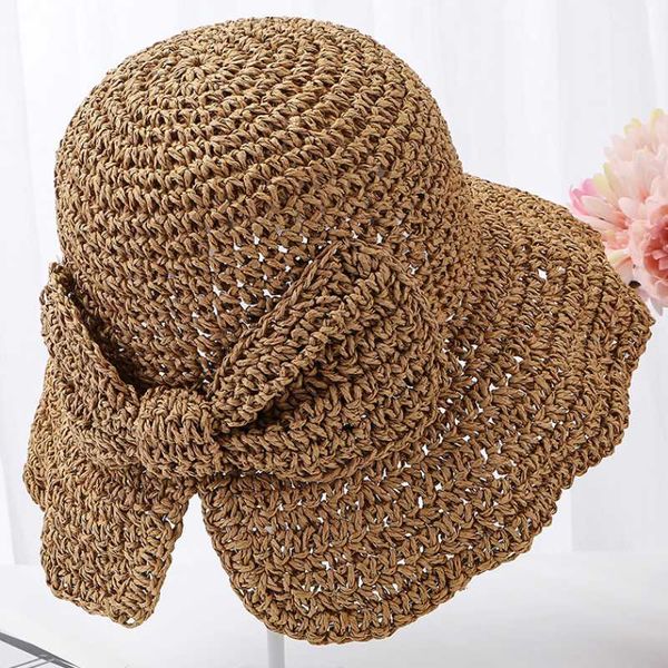 

ht2459 women hat ladies elegant big bow summer hat korea style solid crochet straw female sun hats for women, Blue;gray