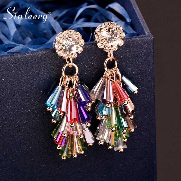 

dangle & chandelier sinleery bohemian multicolor earrings yellow gold silver color blue cubic zirconia for women jewelry es878 ssb