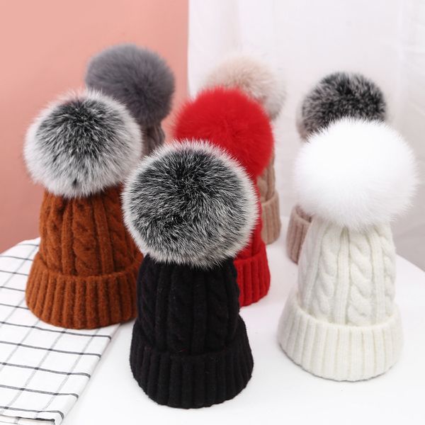 

new winter hat luxury quality fur pompom hats beanie girls women bonnet winter hats for women, Blue;gray