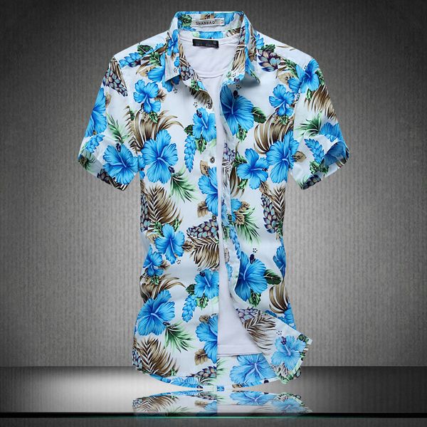 

men's casual shirts 2021 summer floral shirt fashion city hawaii male large size gentleman short sleeve clothes, White;black