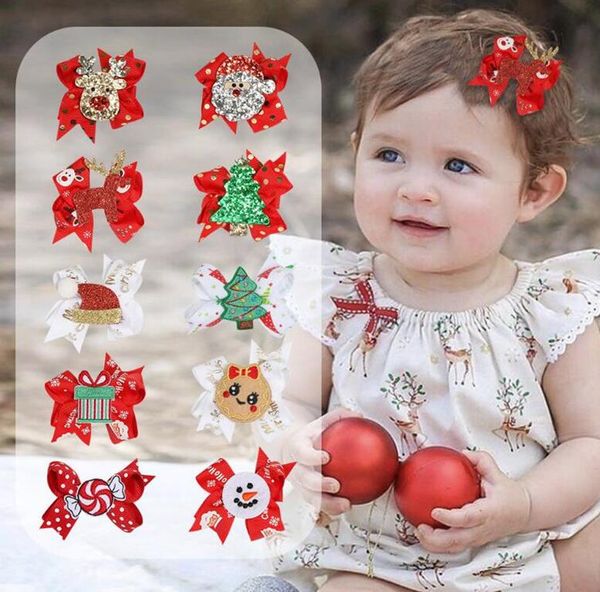 

baby girls christmas bow hairpin kids santa hairpins princess cute bow hair clip bowknot hair pins bobby pin barrette party headwear d9906, Slivery;white