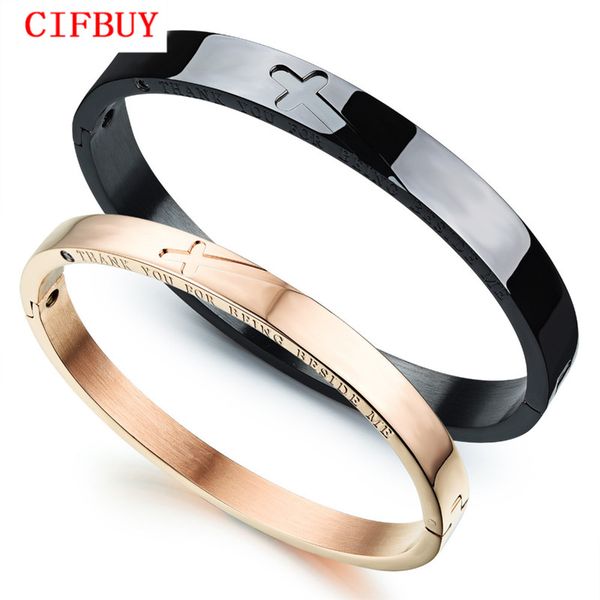 

cifbuy 316l stainless steel lover's bangles classical cross puzzle black/rose gold color women men jewelry bracelet gift gh772