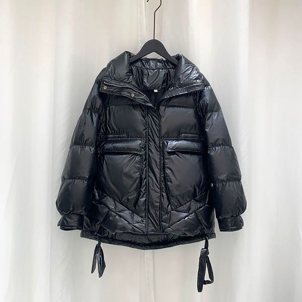 

white duck down coat female short 2020 new fashion shiny women's winter down jacket bread service casual wild women outerwear, Black