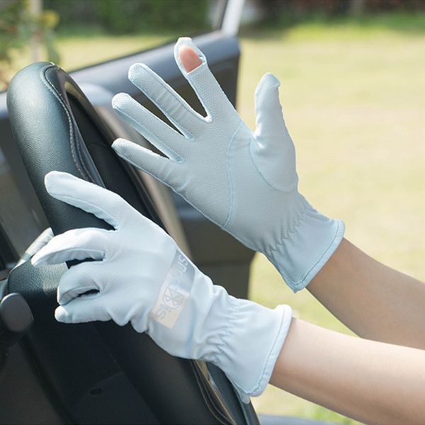

summer silk sunscreen glove female sports thin touch screen glove male fishing non-slip breathable anti-uv driving k28, Blue;gray