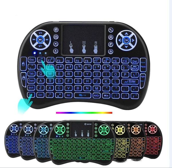 

50pcs rii i8 backlit wireless keyboard backlight air mouse remote control with touchpad for x96 mini max android tv box