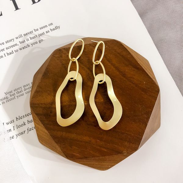 

2020 new silver pin matte gold metal irregular gold leaf long temperament drop earrings for women fashion jewelry accessories