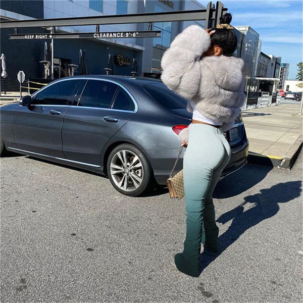 

womens designer stacked flare pants elastic waist casual spring long trousers for woman gradient color high waist pants, Black;white