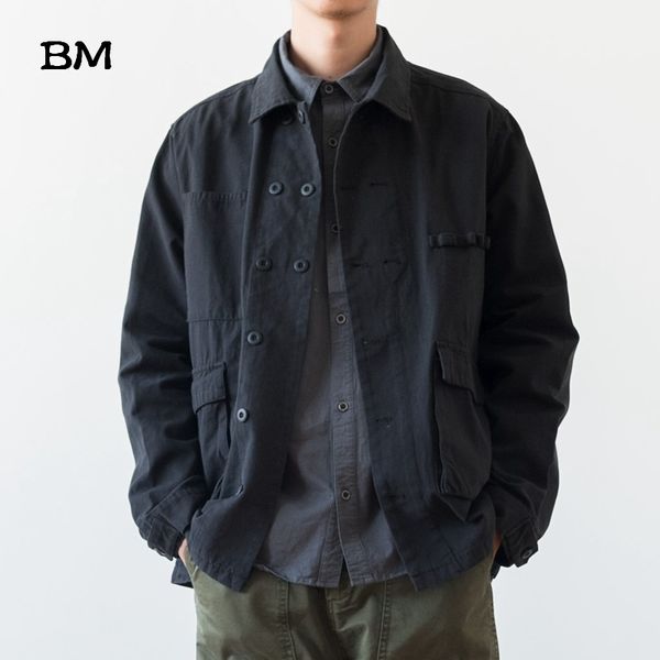 

workwear shirts fashion korean style solid color coat black mens clothing harajuku casual long sleeve shirt male, White;black