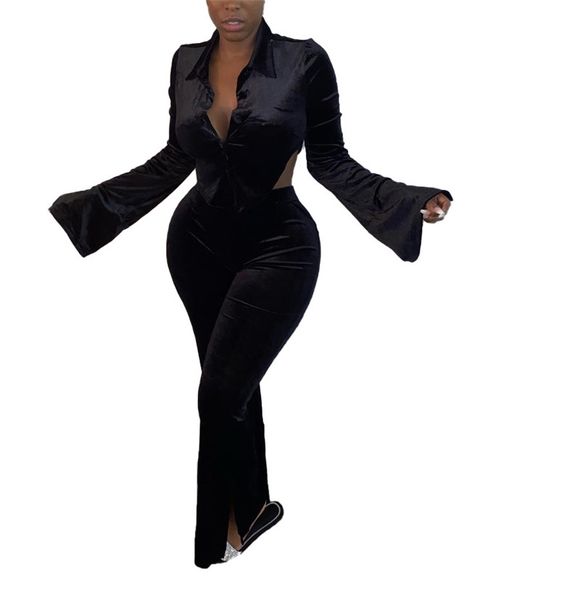 

fashion soild color womens tracksuits casual lapel neck designer two piece set hollow out womens clothing, White