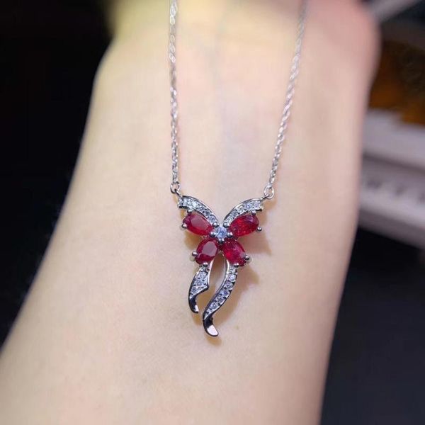

natural red ruby gemstone pendant for necklace with silver butterfly style selling gift style birthday child presents