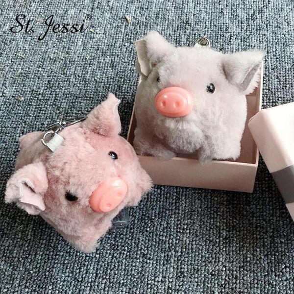 

st.jessi cute real шерсть мех свинья брелок животные автомобили брелоки держатель сумка шарм аксессуар chaveiros сумка аксессуары подвеска п, Silver