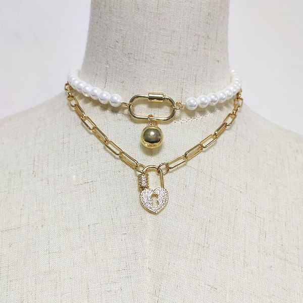 

fashion love lock imitation pearls choker necklace statement women's dainty wedding jewelry bridal gifts, Silver