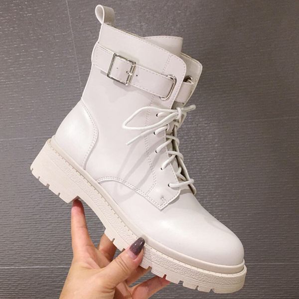 

2020 зимние женщин конструктора мягкая кожа подвязать ботильоны площади высокие каблуки короткие сапоги пряжки ремень женская обувь, Black