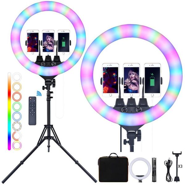 

flash heads fosoto ft-180 rgb ring light 18 inch pography lighting lamp with tripod ringlight remote usb for makeup youtube camera