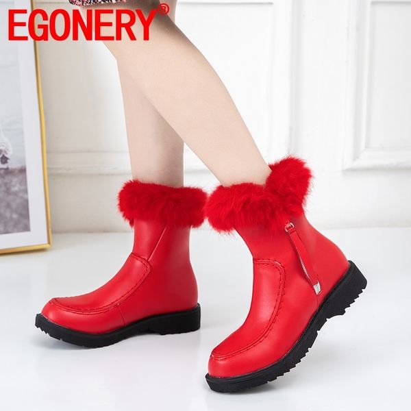 

egonery winter new casual snow boots outside comfortable boots round toe zip mid heels women shoes drop shipping size 34-43, Black