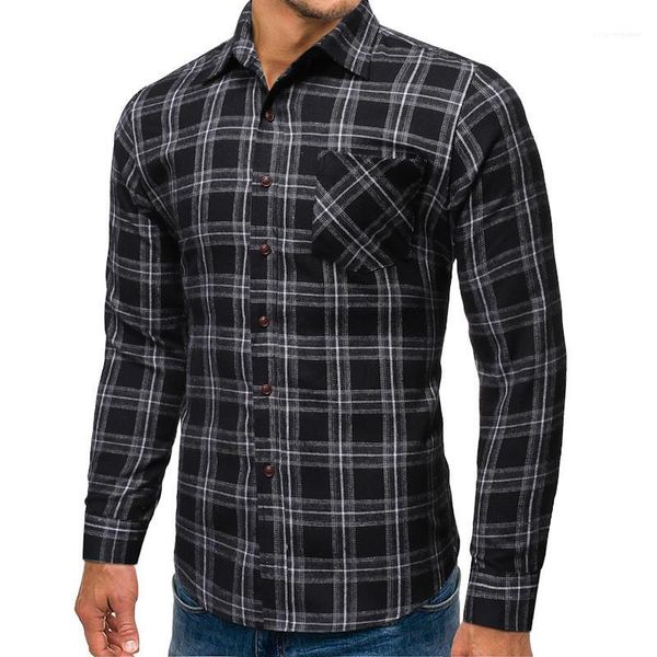 

shirts casual males clothing plaid print mens casual shirts fashion slim panelled pocket single breasted mens, White;black