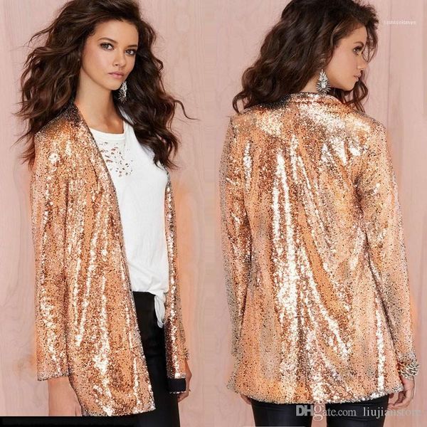 

ladies jackets night club open stitch coat spring women sequins solid coats fashion designer pure color, Black;brown